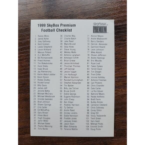 Checklist 1999 Skybox Premium Nos. 1-210 - NFL - Picture 1 of 3